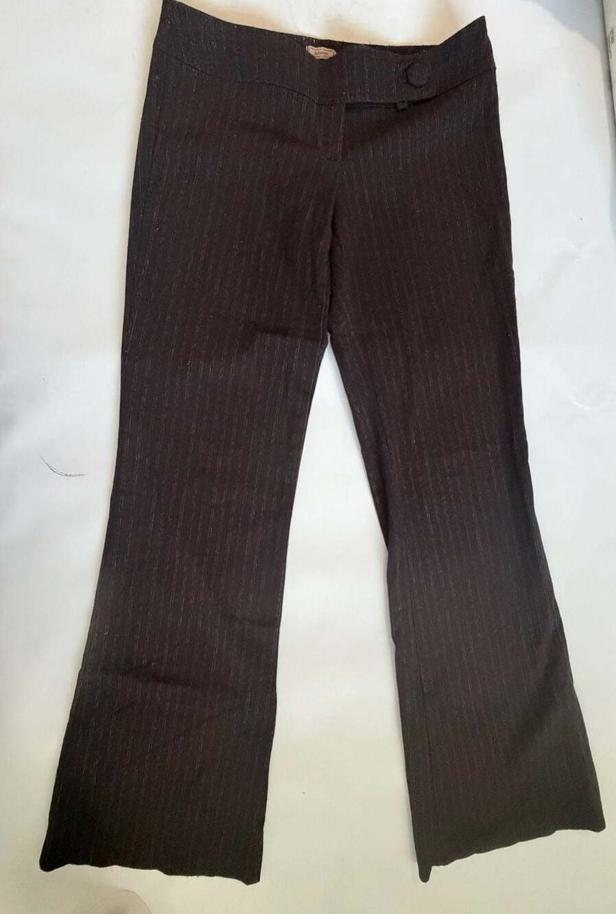 Reference Womens Brown Pinstripe Flare Low Rise Office Work Stretch